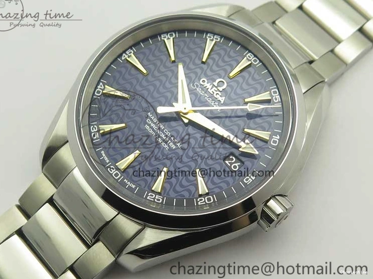 0418 Aqua Terra 150M SS VSF 1:1 Best Edition Blue Wave Textured Dial YG Hand on SS Bracelet A8500 Super Clone Sporty 8026